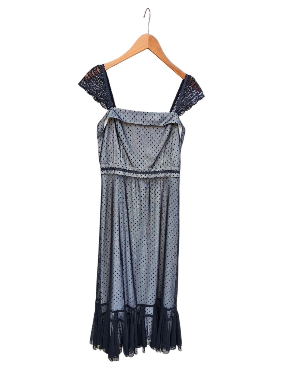 LOFT Black Art Deco Swiss Dot Sheer Overlay Dress Size 4